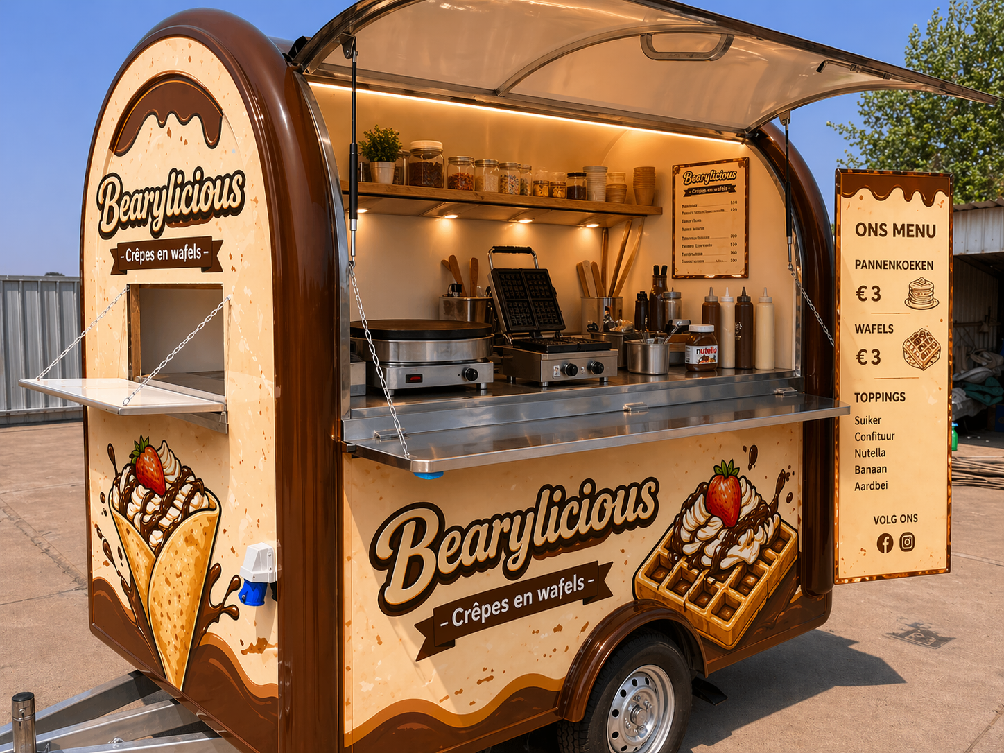 Dit is een voorbeeld gemaakt door AI van wat we willen bereiken met onze foodtruck trailer.